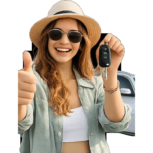 Car rental agent handing keys to a smiling customer in Florida